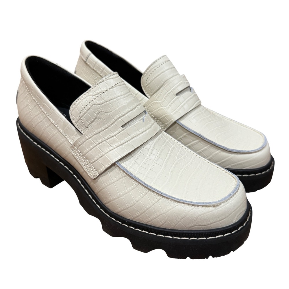 Sorel Joan Now City Loafers White Croc Embossed Leather Lug Sole 9.5 NWOB Chunky